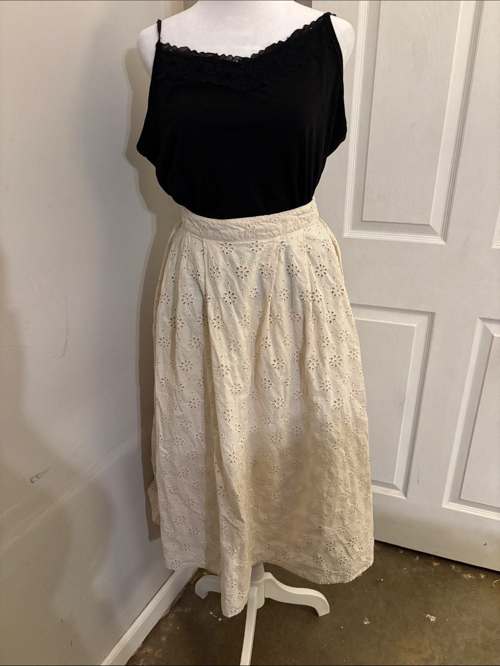 DownEast Cream Eyelet Midi Skirt